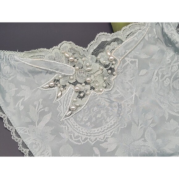 Vtg M/L Victorias Secret Satin T Back / Thong Panties G String Beaded SAGE Green - Picture 2 of 10